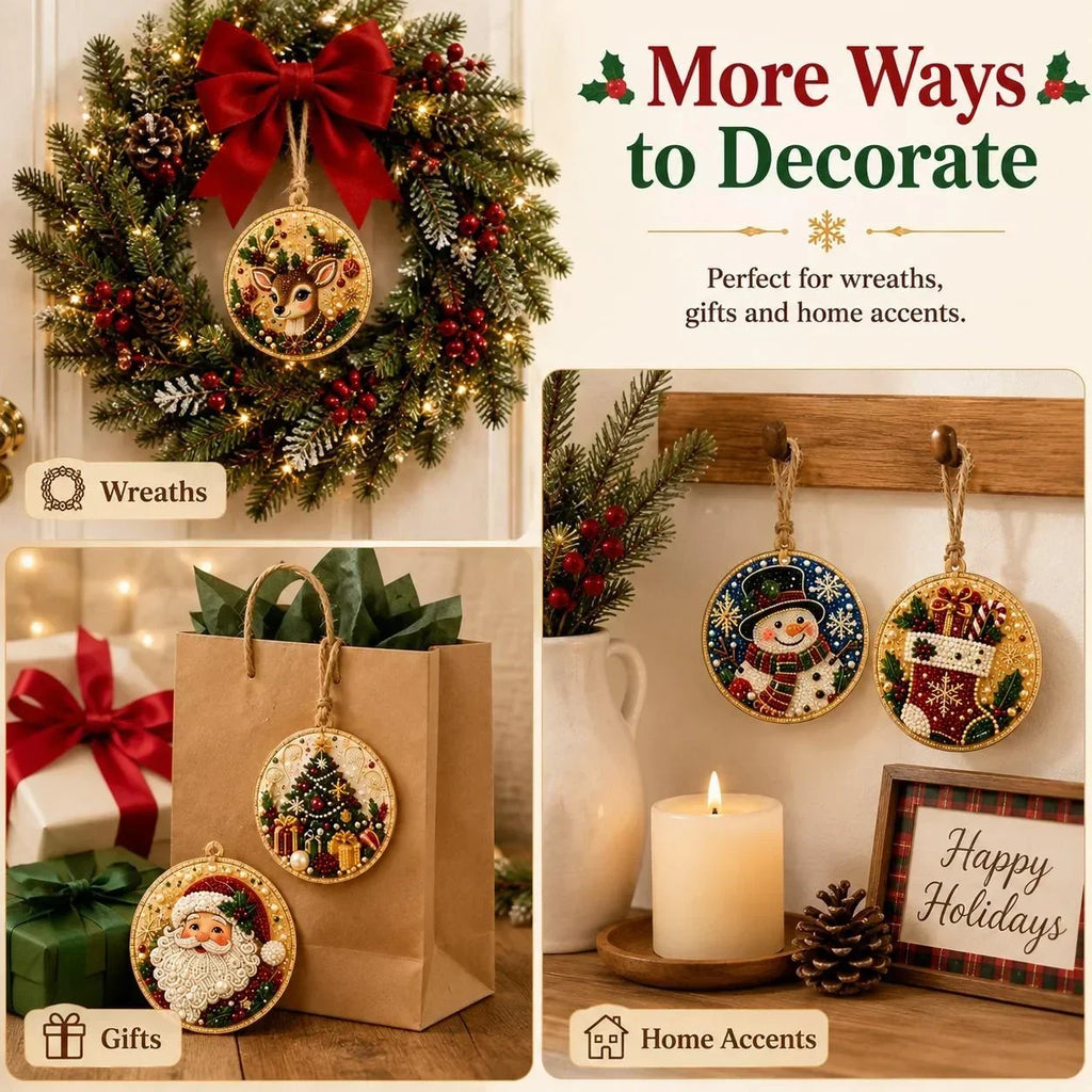 Kit DIY de Ornamentos de Natal em Madeira – Pintura de Diamantes