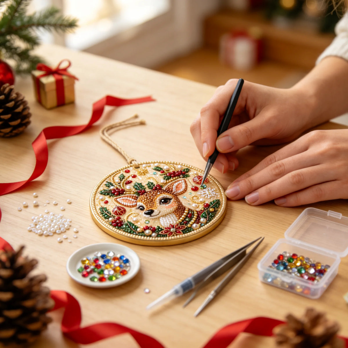 Conjunto de 6 Ornamentos de Natal DIY com Diamantes