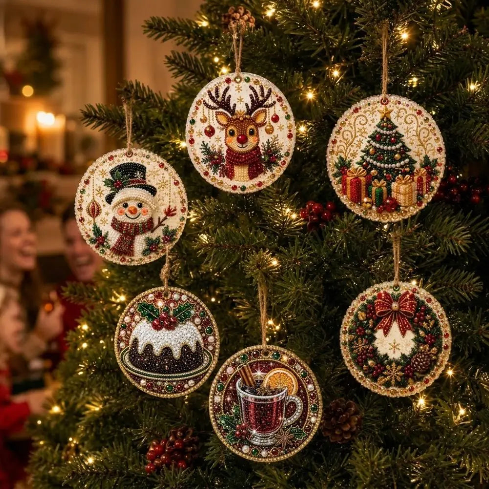 Conjunto de 6 Ornamentos de Natal DIY - Pintura de Diamantes