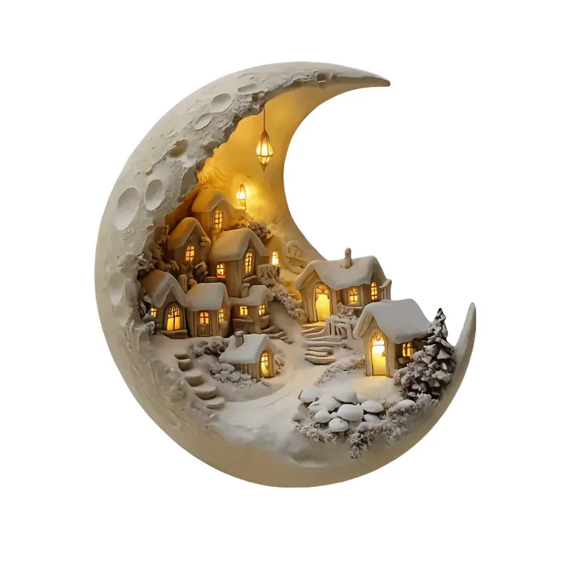 Candeeiro Decorativos de Natal - Lua com Paisagem Festiva