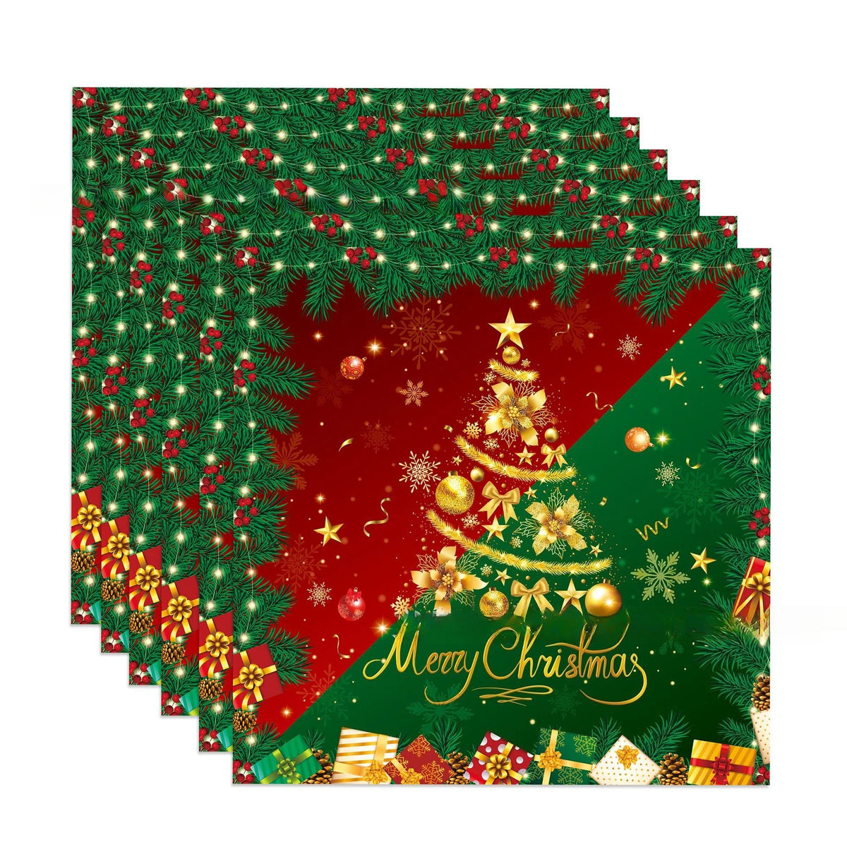 Conjunto de Mesa Descartável de Natal - Pratos, Copos e Guardanapos