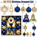 Conjunto de 60 Enfeites de Natal Azul e Dourado para Àrvore