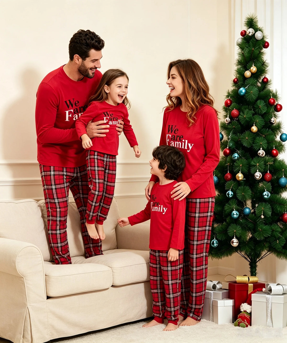 Pijamas de Natal a Combinar para toda a Familia - Estampado Xadrez Vermelho