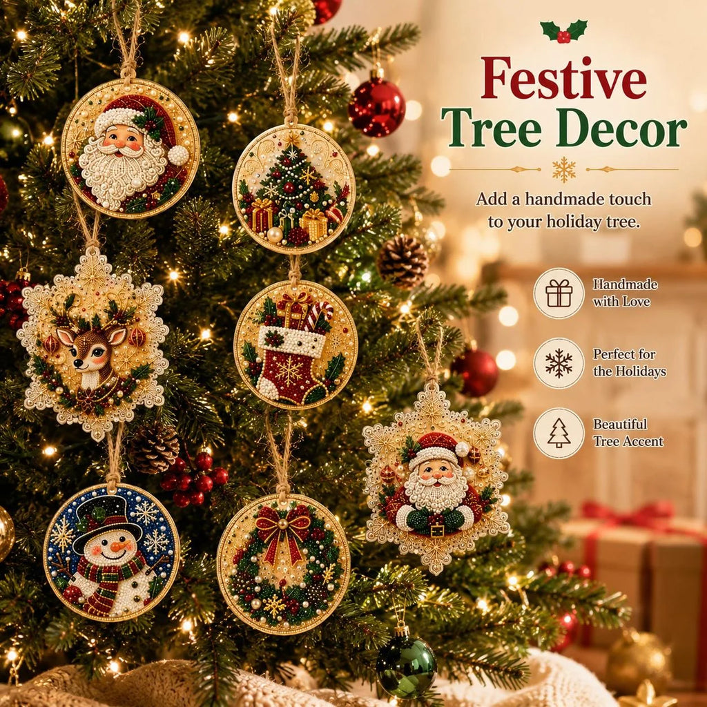 Kit DIY de Ornamentos de Natal em Madeira – Pintura de Diamantes