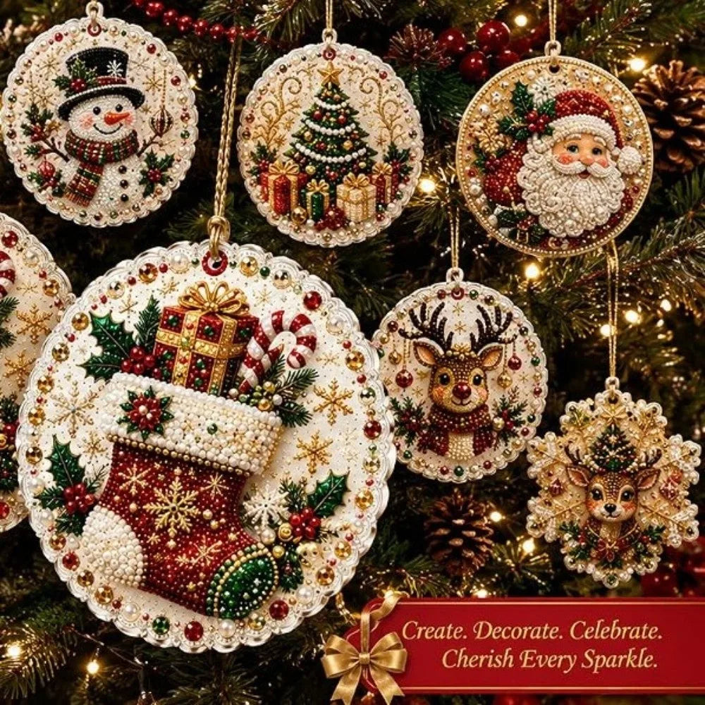 Conjunto de 6 Ornamentos de Natal DIY - Pintura de Diamantes