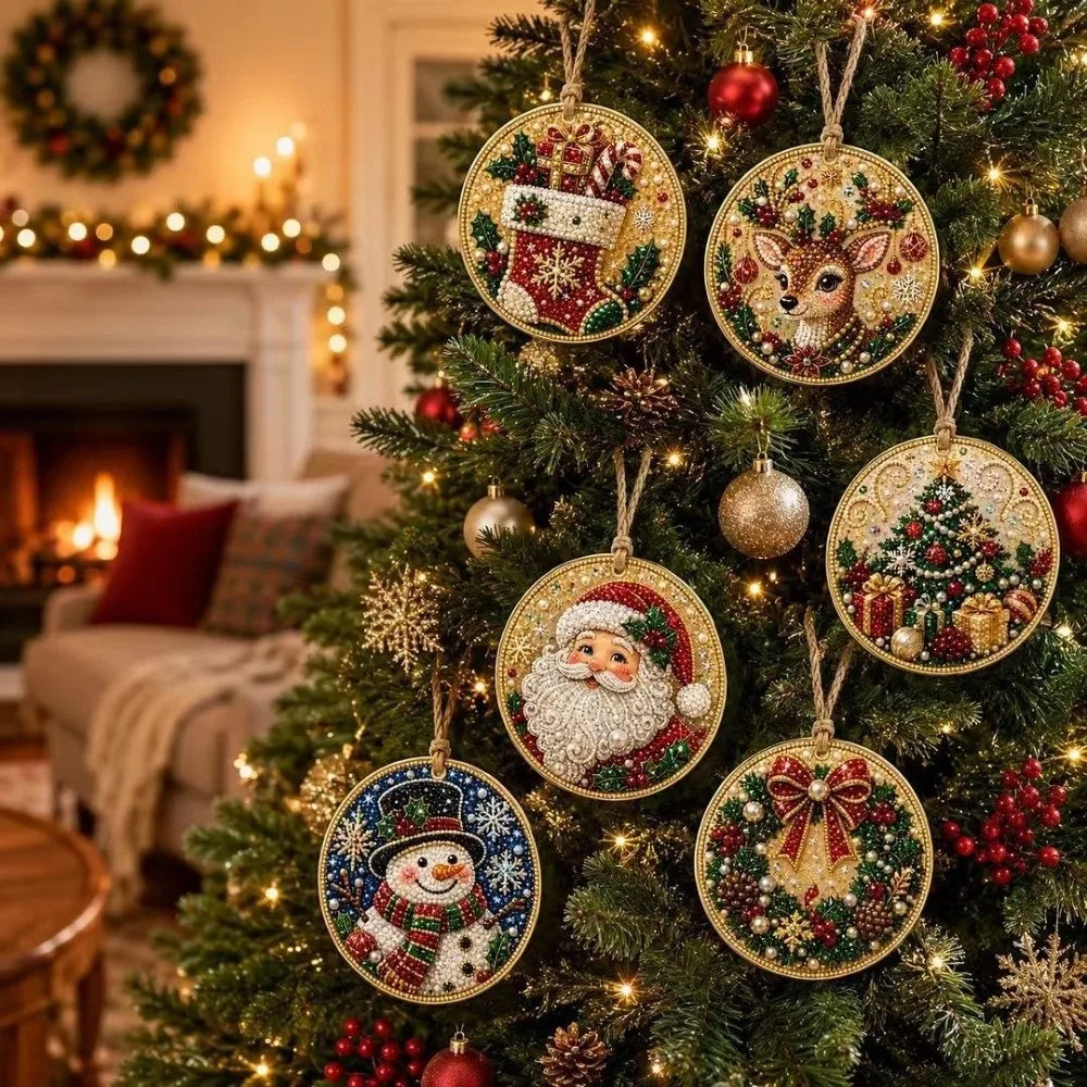 Conjunto de 6 Ornamentos de Natal DIY - Pintura de Diamantes