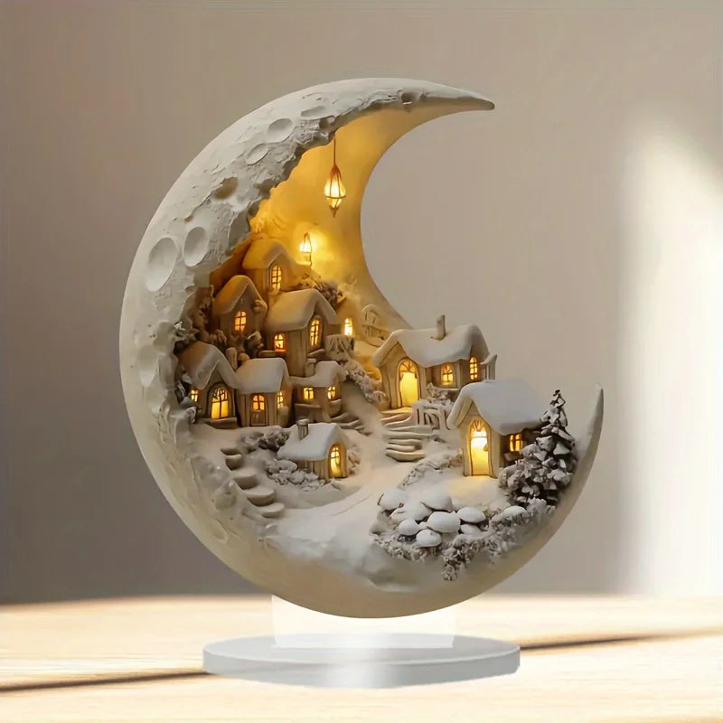 Candeeiro Decorativos de Natal - Lua com Paisagem Festiva