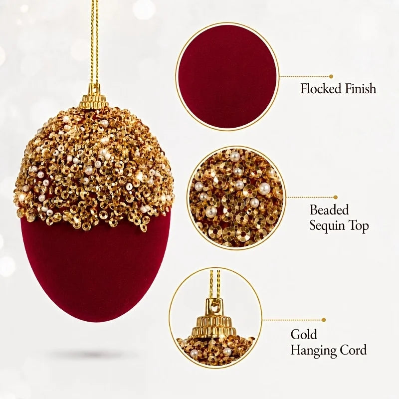 Conjunto de 4 Bolas de Natal Bordô com Brilho e Coroa Decorativo