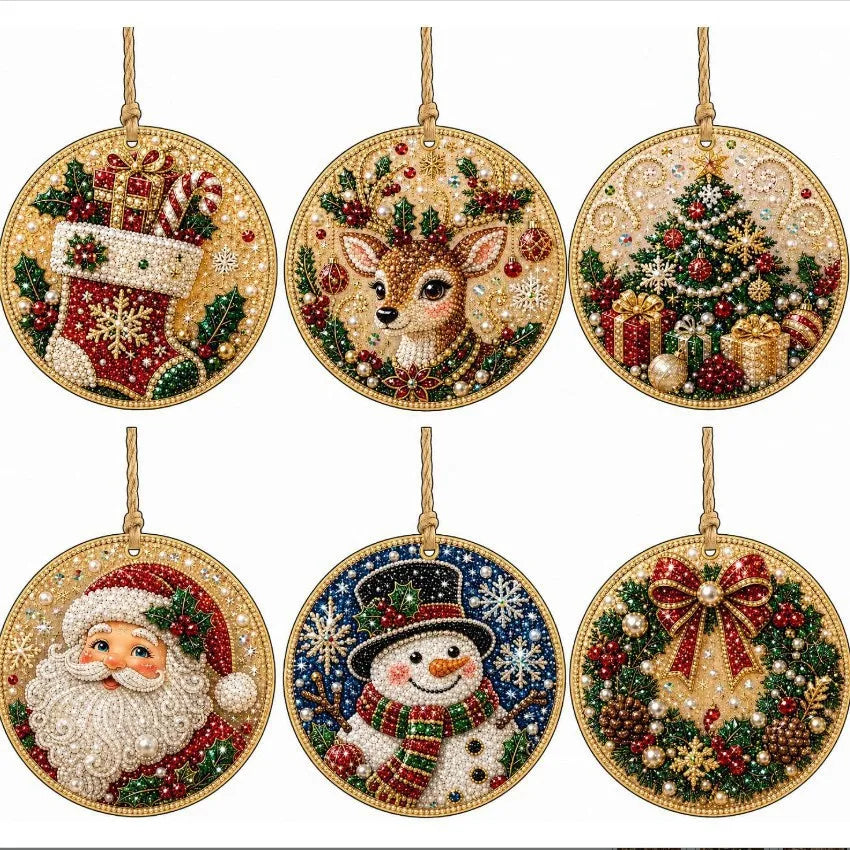 Conjunto de 6 Ornamentos de Natal DIY com Diamantes