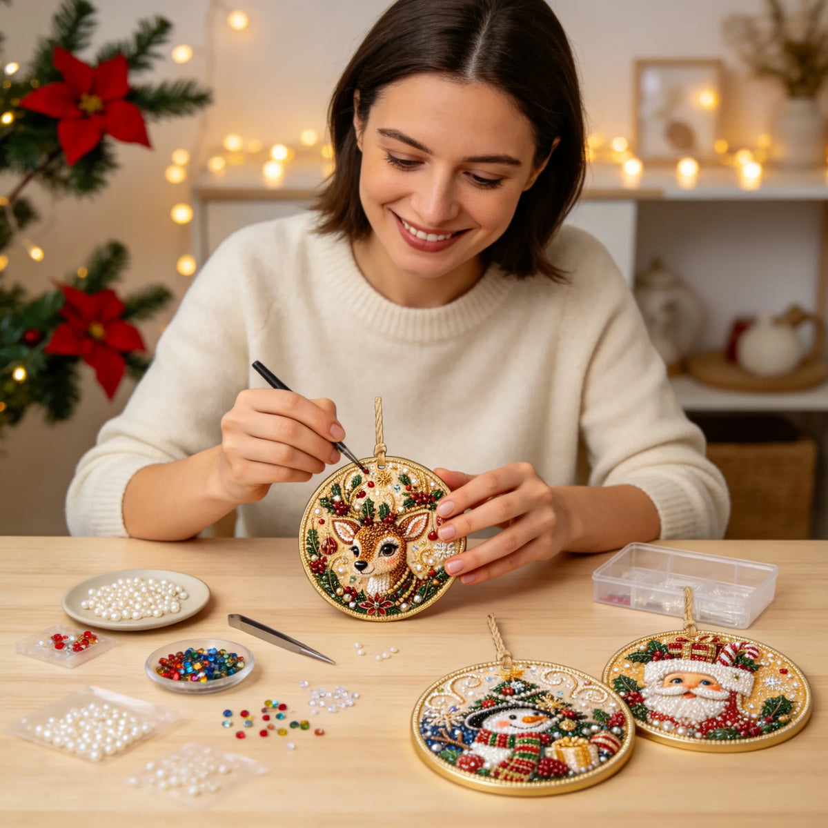 Conjunto de 6 Ornamentos de Natal DIY com Diamantes