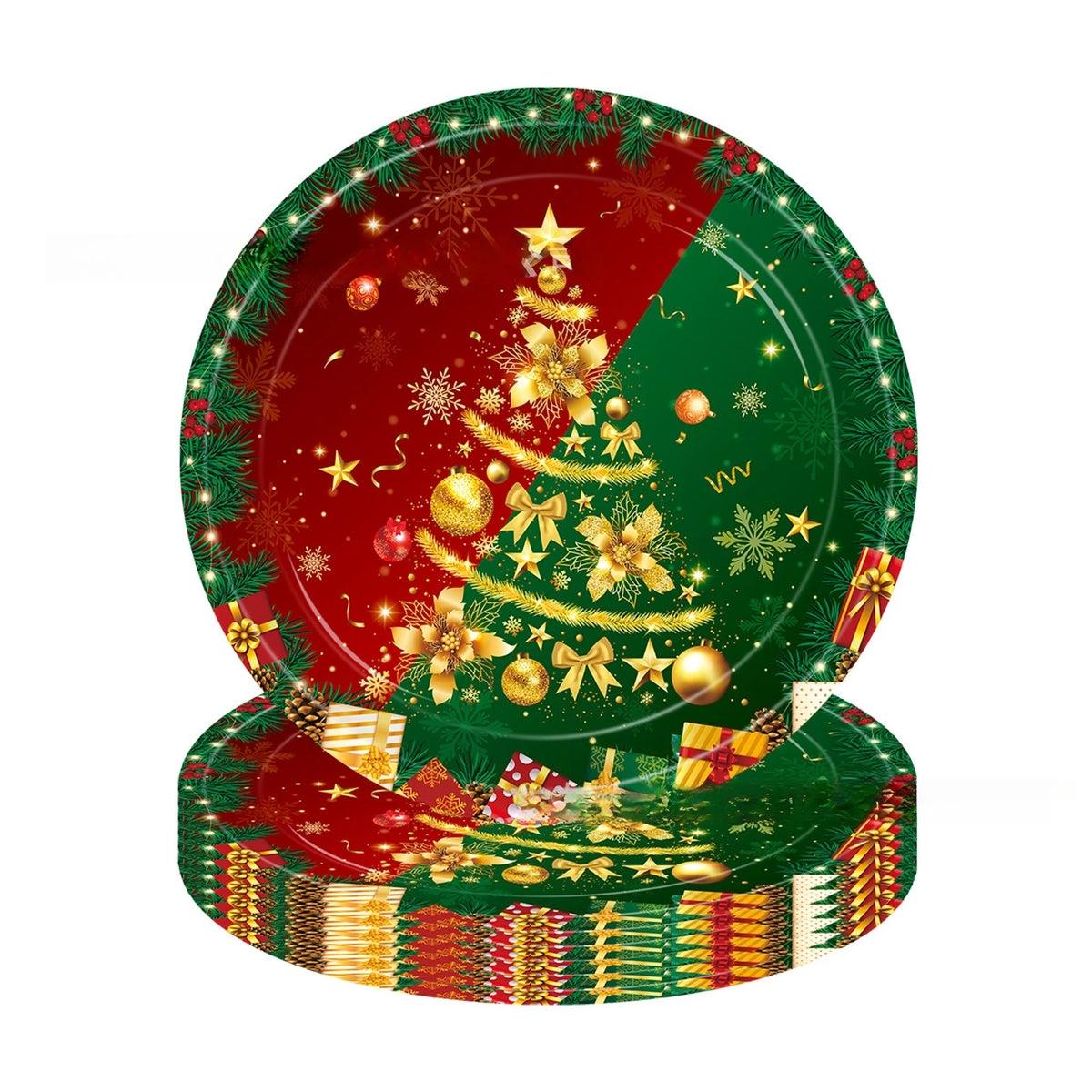 Conjunto de Mesa Descartável de Natal - Pratos, Copos e Guardanapos