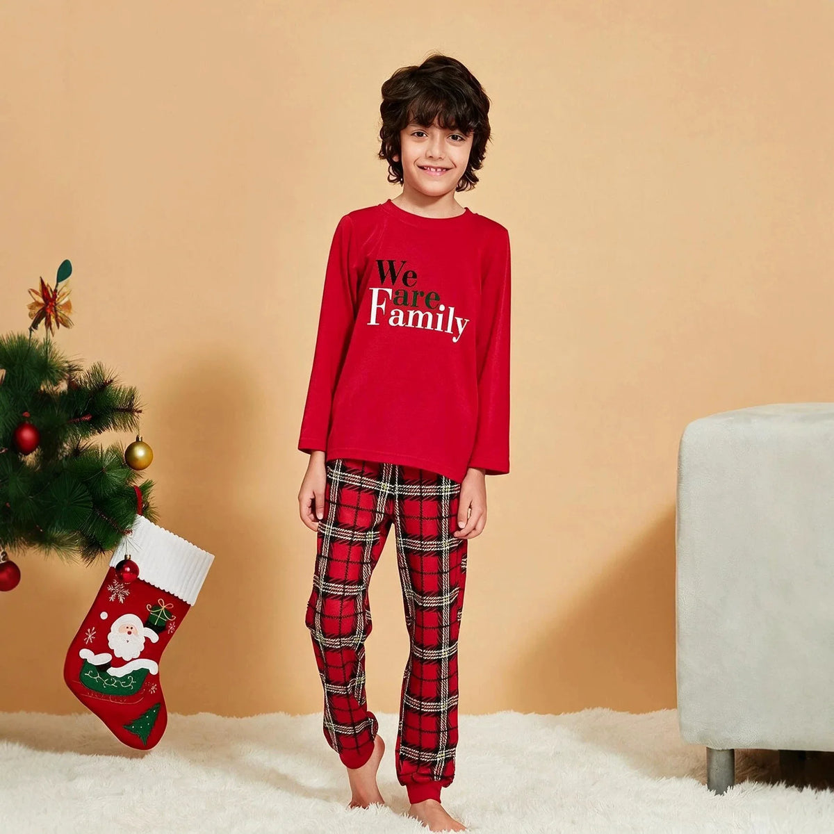 Pijamas de Natal a Combinar para toda a Familia - Estampado Xadrez Vermelho