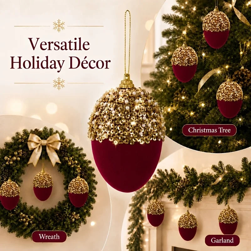 Conjunto de 4 Bolas de Natal Bordô com Brilho e Coroa Decorativo