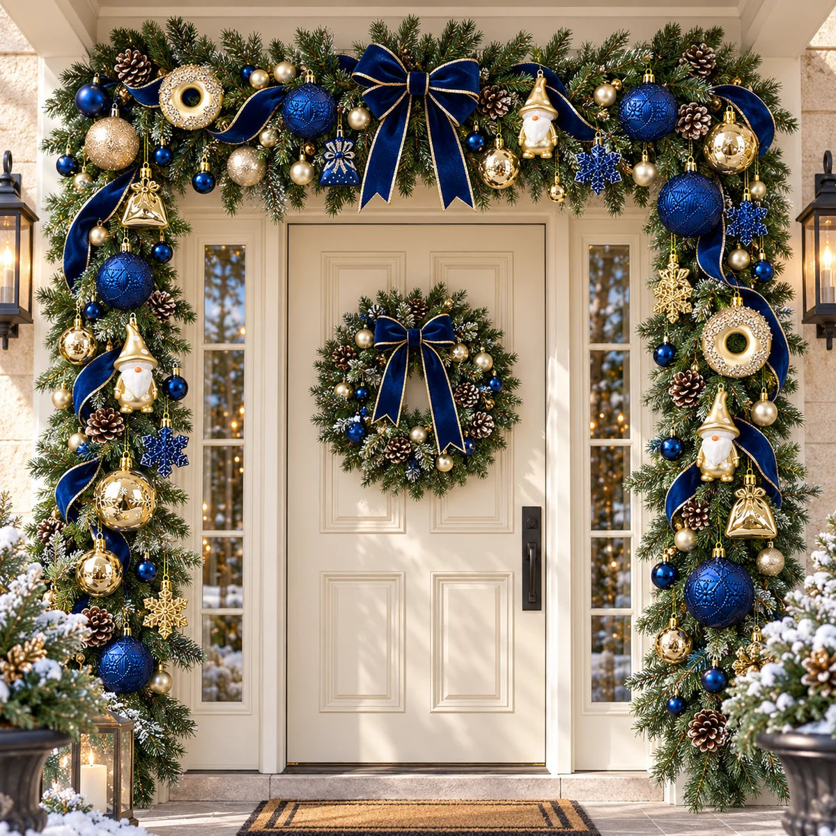Conjunto de 60 Enfeites de Natal Azul e Dourado para Àrvore
