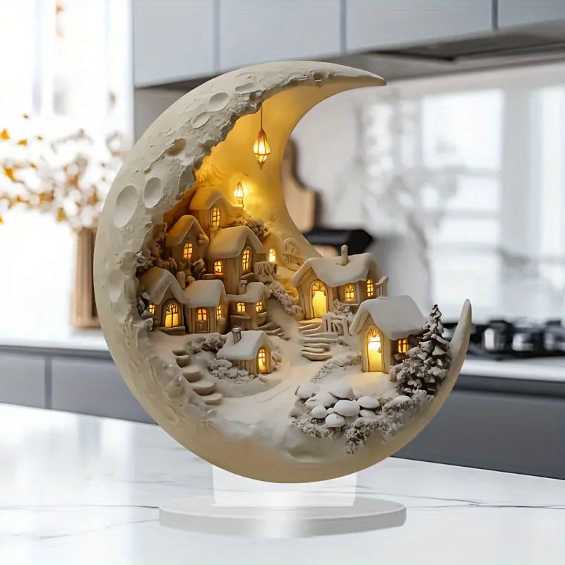Candeeiro Decorativos de Natal - Lua com Paisagem Festiva