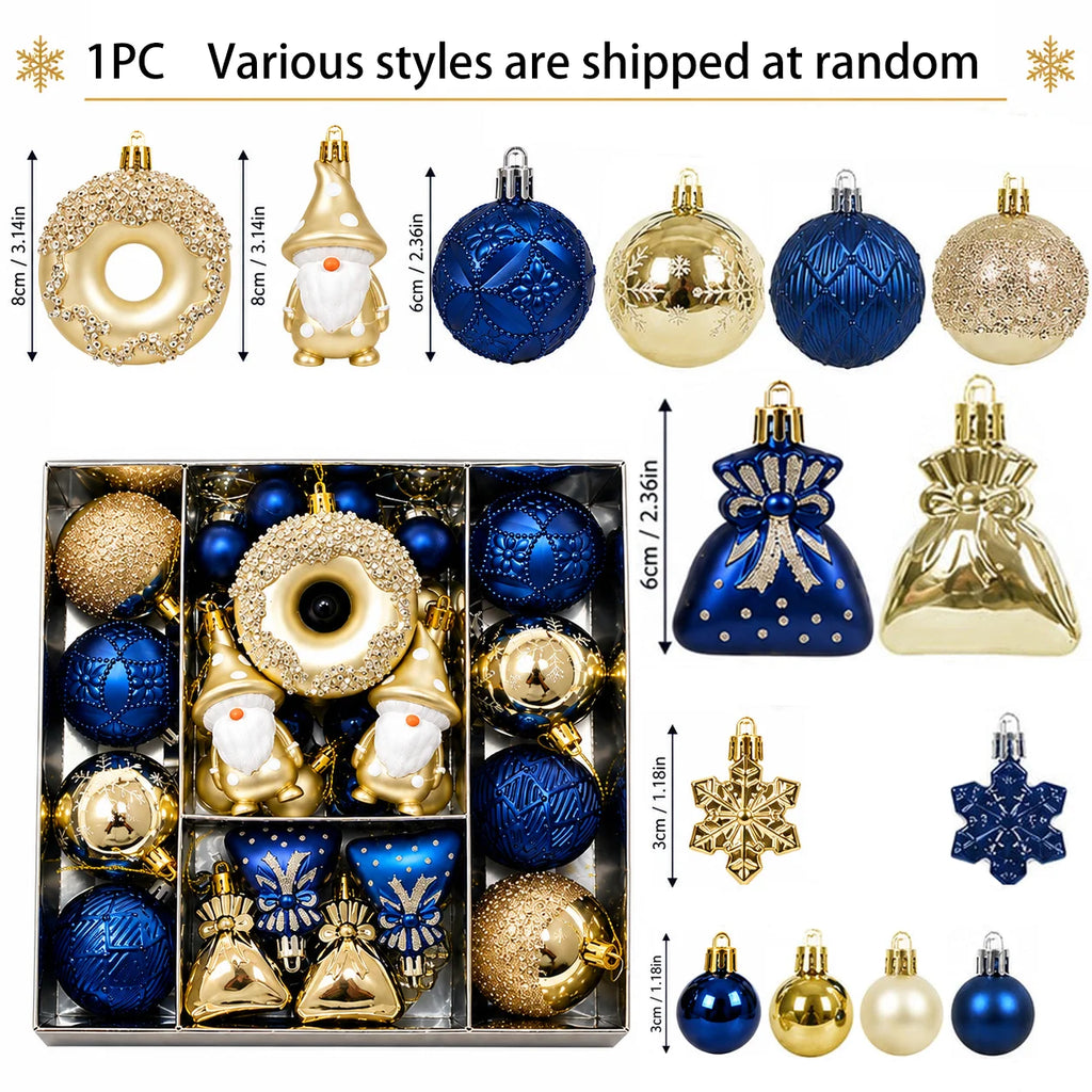 Conjunto de 60 Enfeites de Natal Azul e Dourado para Àrvore