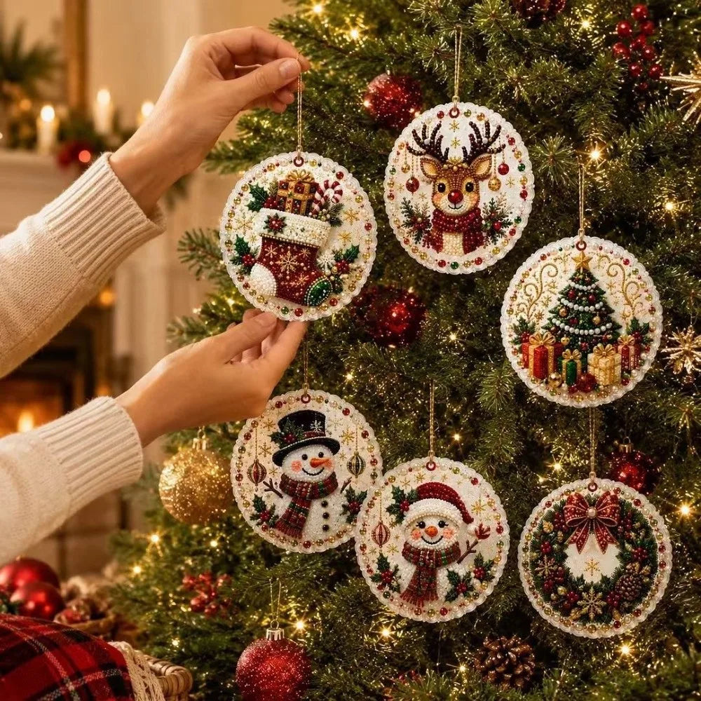 Conjunto de 6 Ornamentos de Natal DIY - Pintura de Diamantes