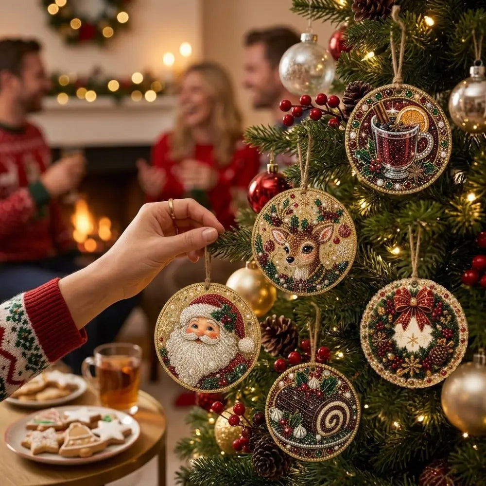 Conjunto de 6 Ornamentos de Natal DIY - Pintura de Diamantes