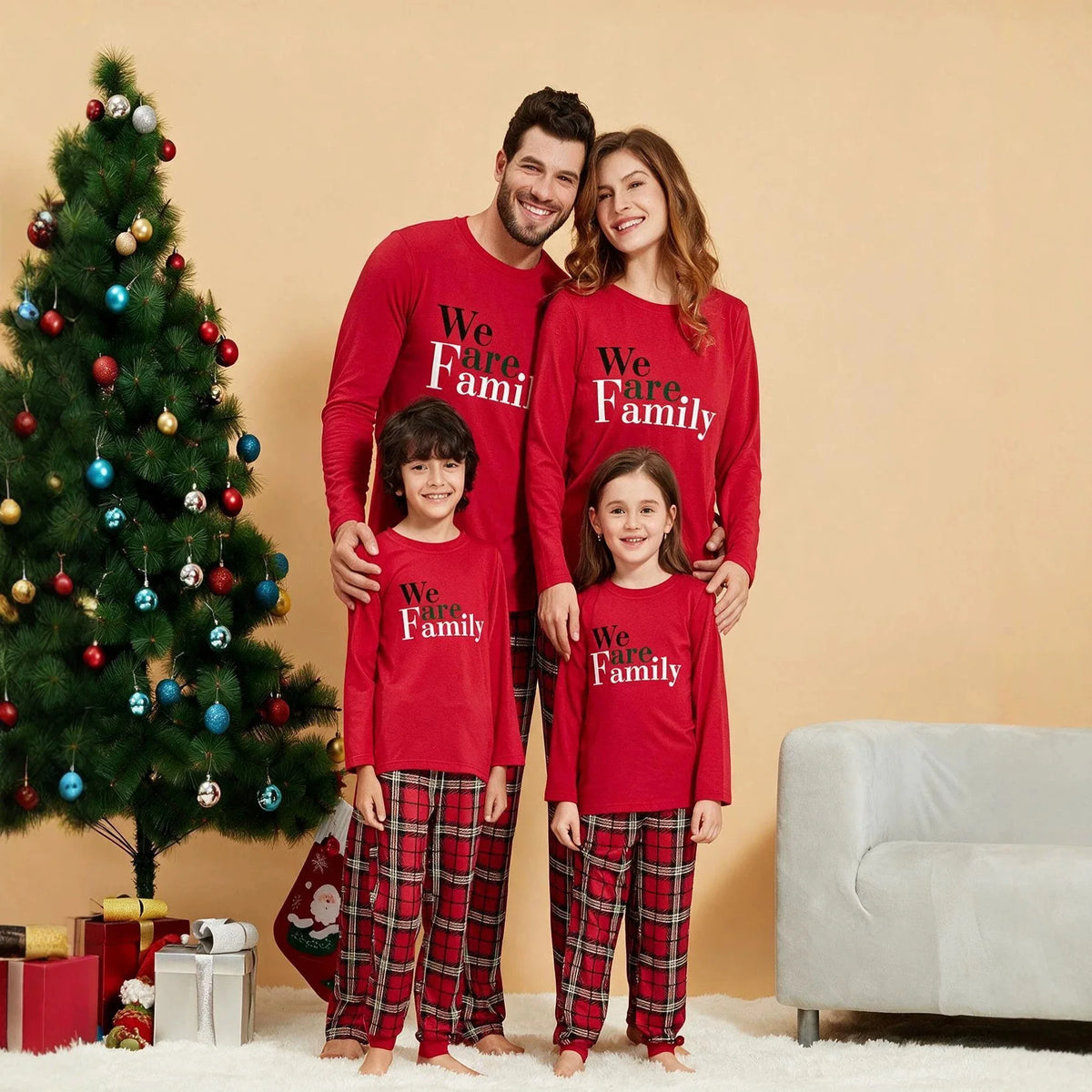 Pijamas de Natal a Combinar para toda a Familia - Estampado Xadrez Vermelho