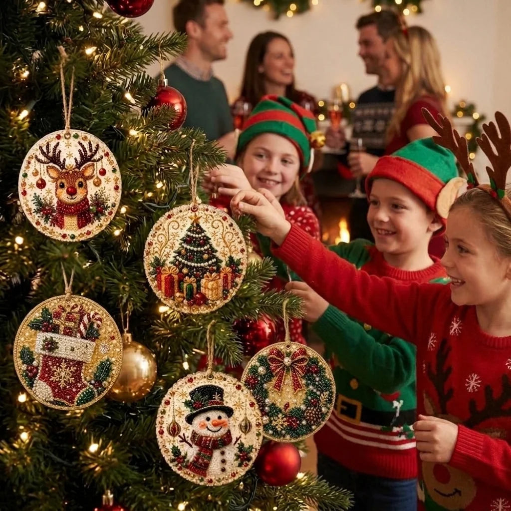 Conjunto de 6 Ornamentos de Natal DIY - Pintura de Diamantes