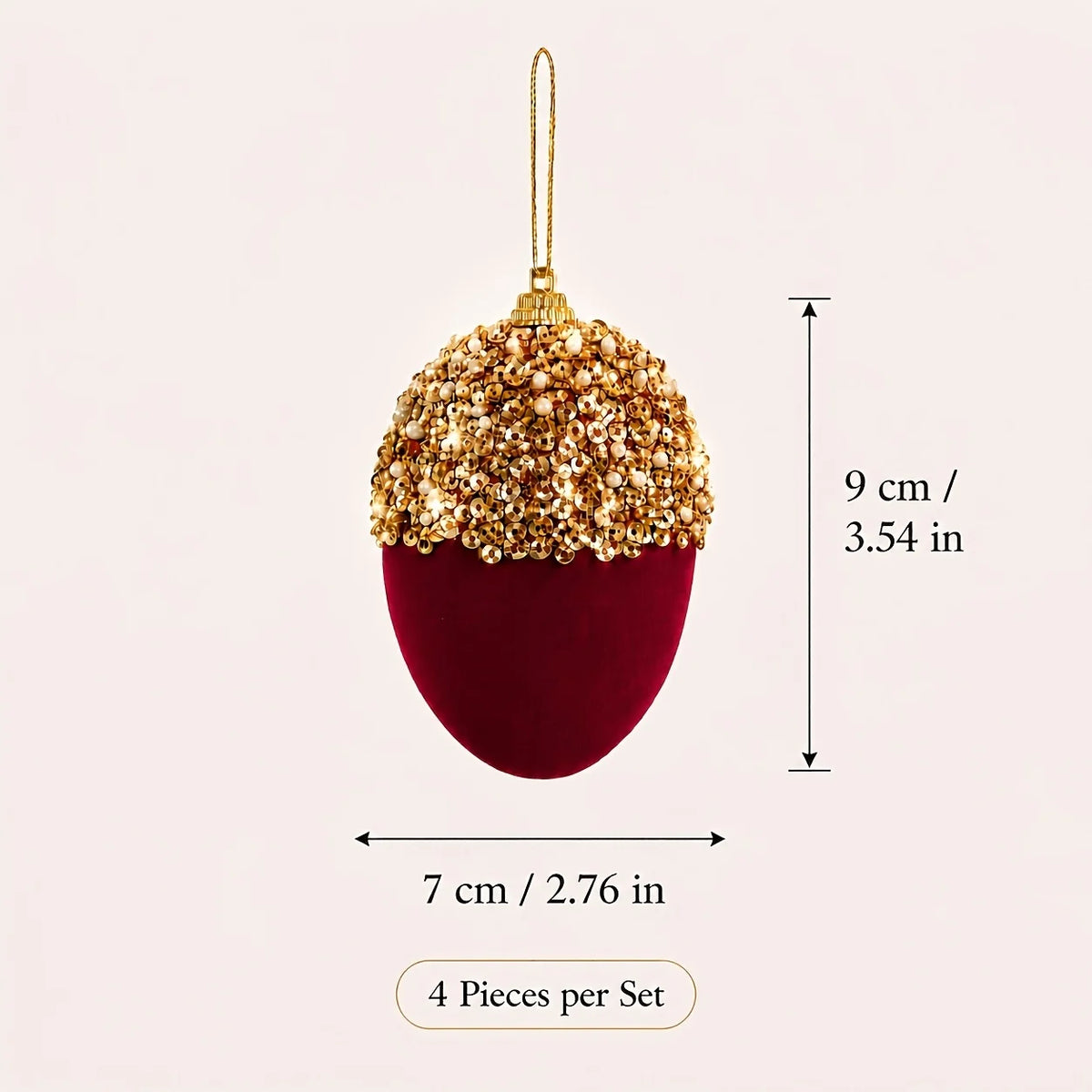 Conjunto de 4 Bolas de Natal Bordô com Brilho e Coroa Decorativo