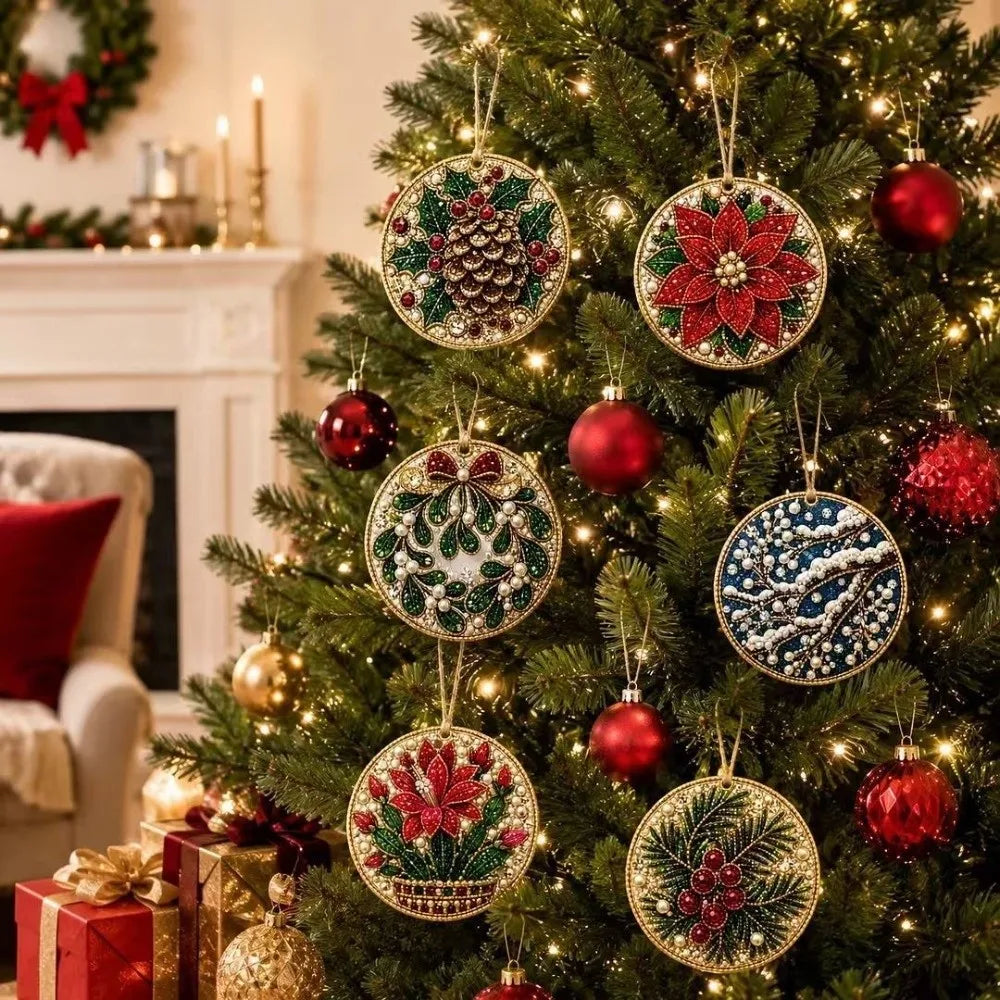 Conjunto de 6 Ornamentos de Natal DIY - Pintura de Diamantes