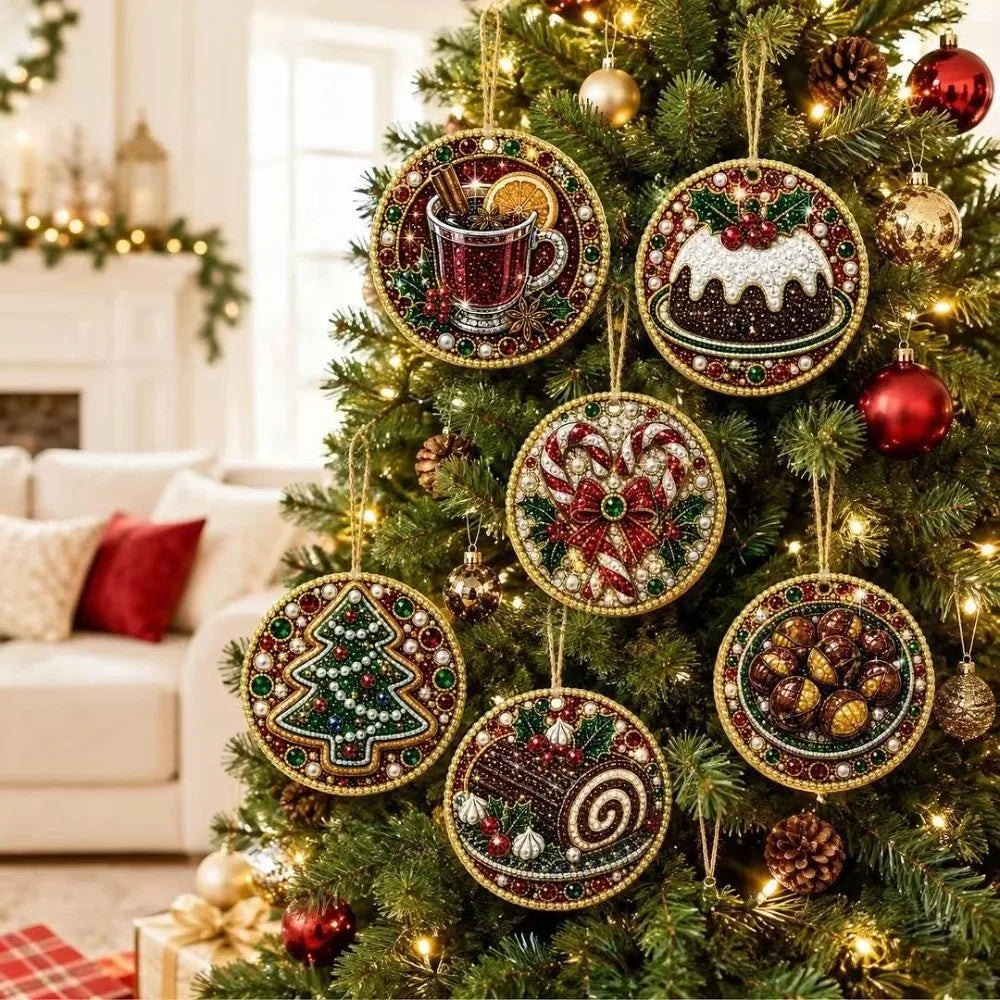 Conjunto de 6 Ornamentos de Natal DIY - Pintura de Diamantes