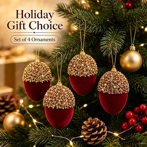 Conjunto de 4 Bolas de Natal Bordô com Brilho e Coroa Decorativo