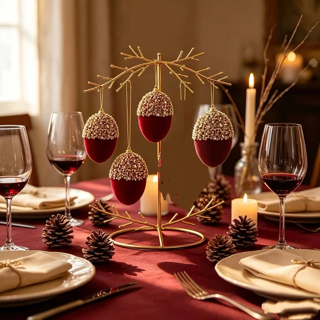 Conjunto de 4 Bolas de Natal Bordô com Brilho e Coroa Decorativo