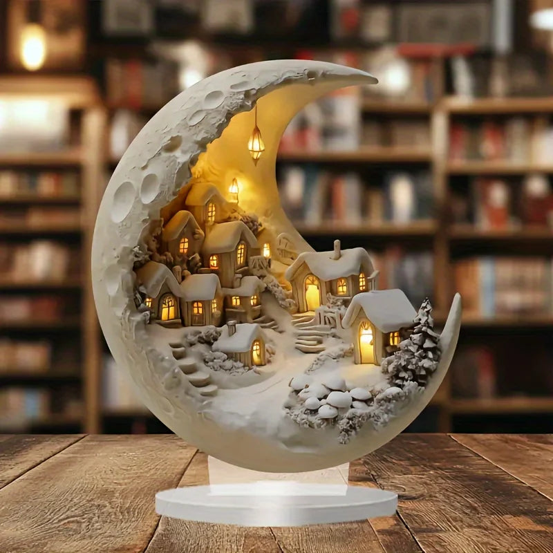 Candeeiro Decorativos de Natal - Lua com Paisagem Festiva