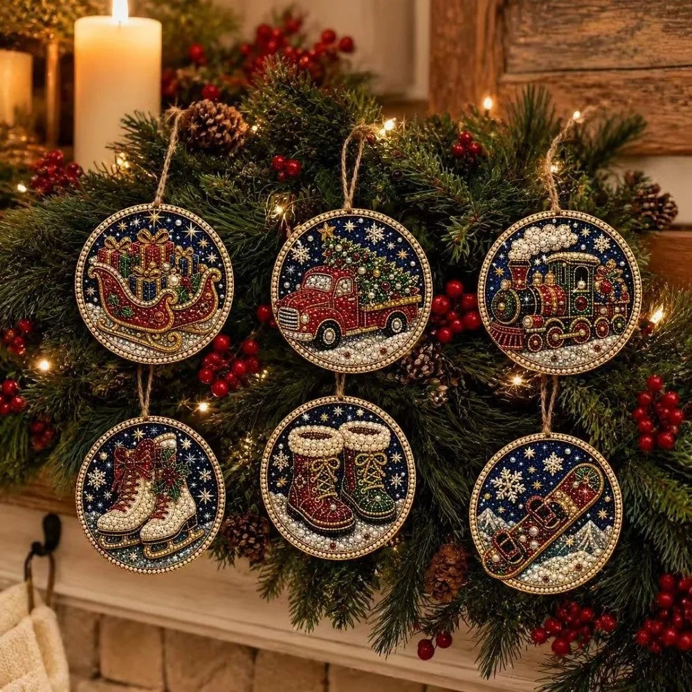 Conjunto de 6 Ornamentos de Natal DIY - Pintura de Diamantes