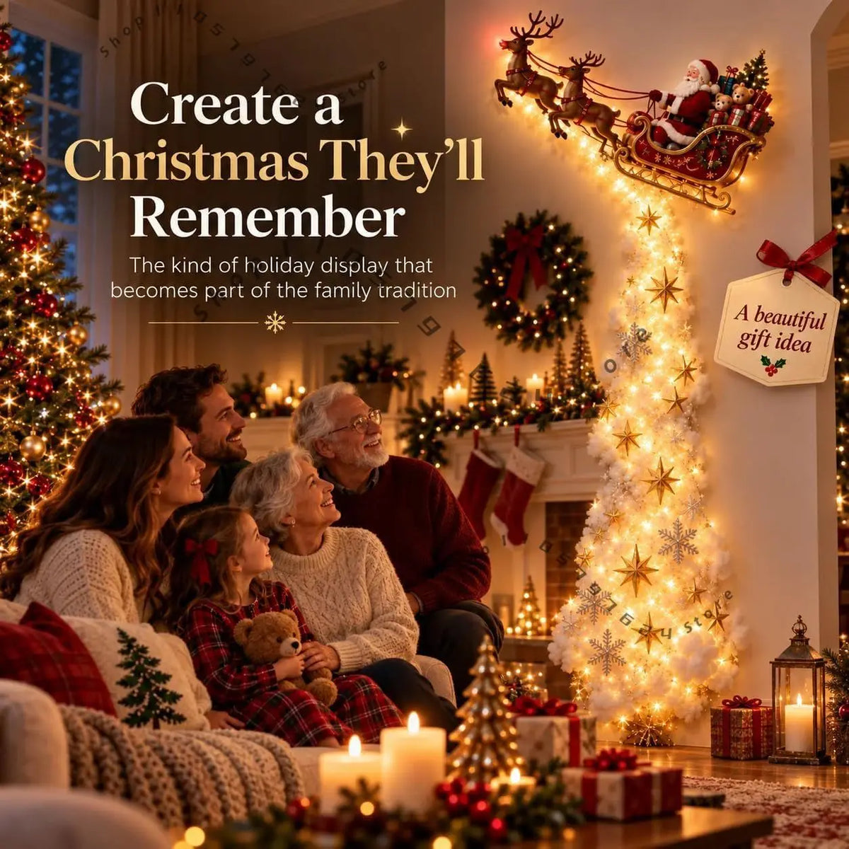Decoração de Natal LED 3D - Árvore luminosa de Parede