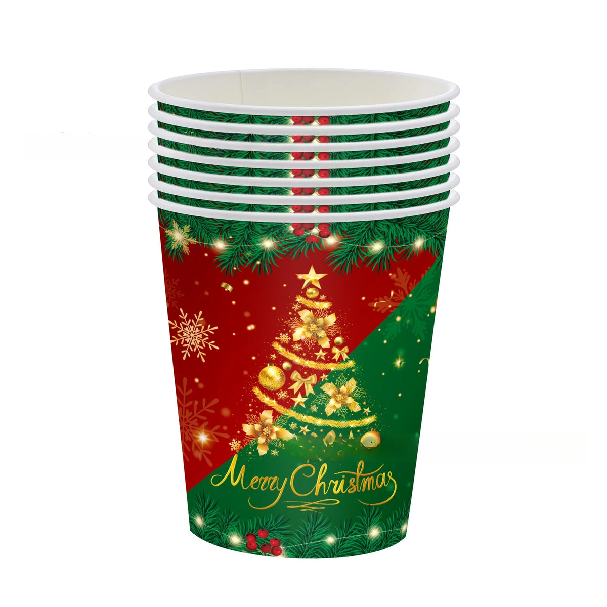 Conjunto de Mesa Descartável de Natal - Pratos, Copos e Guardanapos
