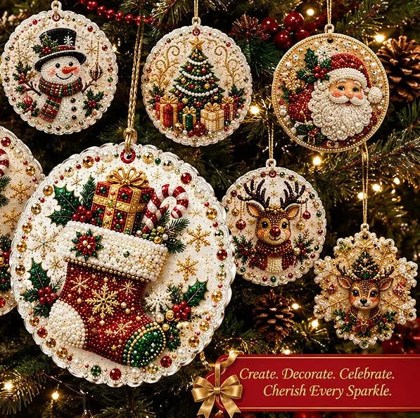 Conjunto de 6 Ornamentos de Natal DIY com Diamantes