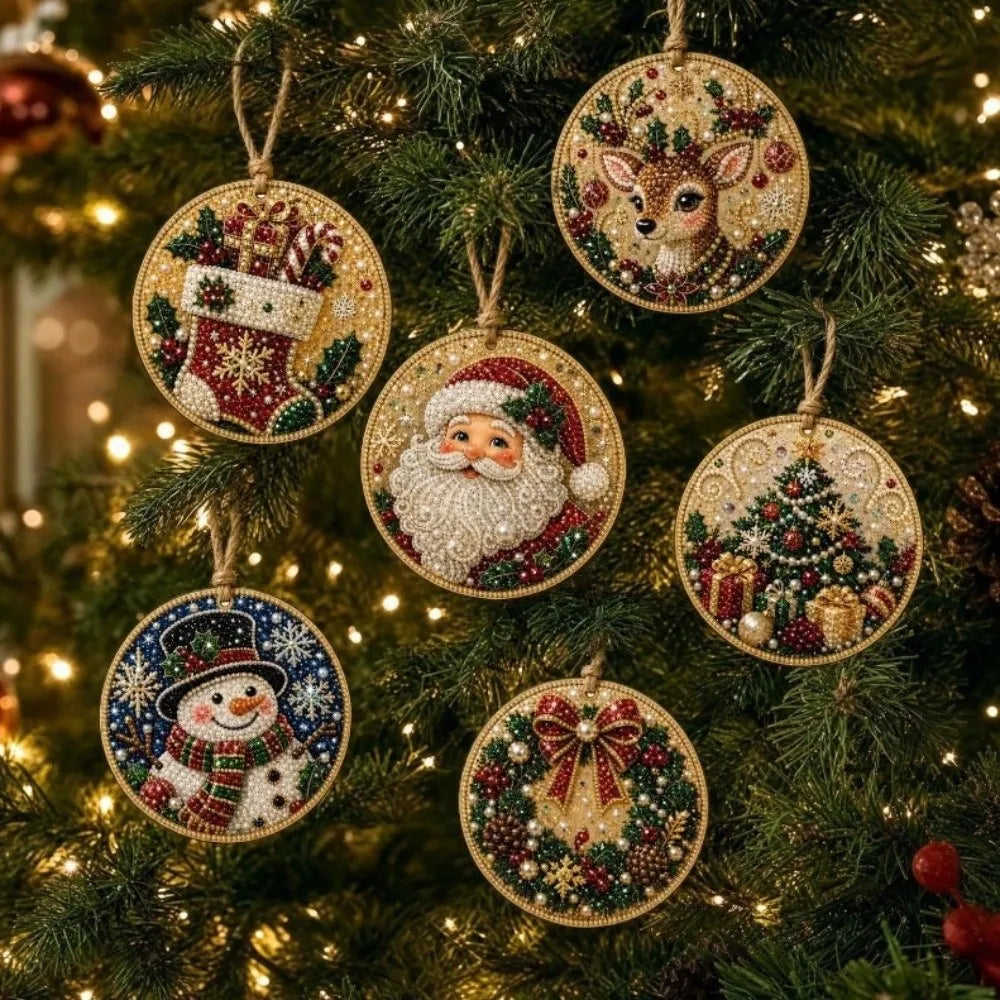 Conjunto de 6 Ornamentos de Natal DIY - Pintura de Diamantes