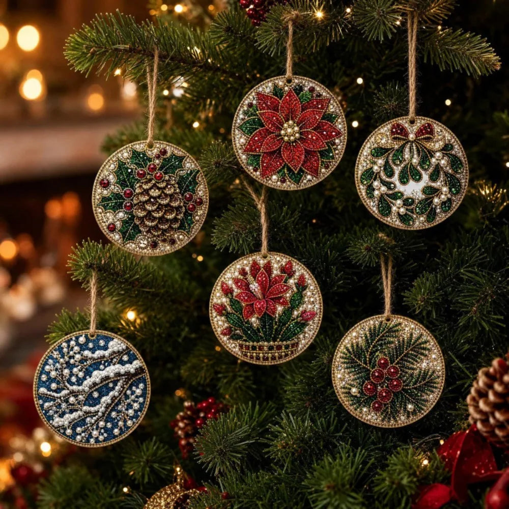 Conjunto de 6 Ornamentos de Natal DIY - Pintura de Diamantes