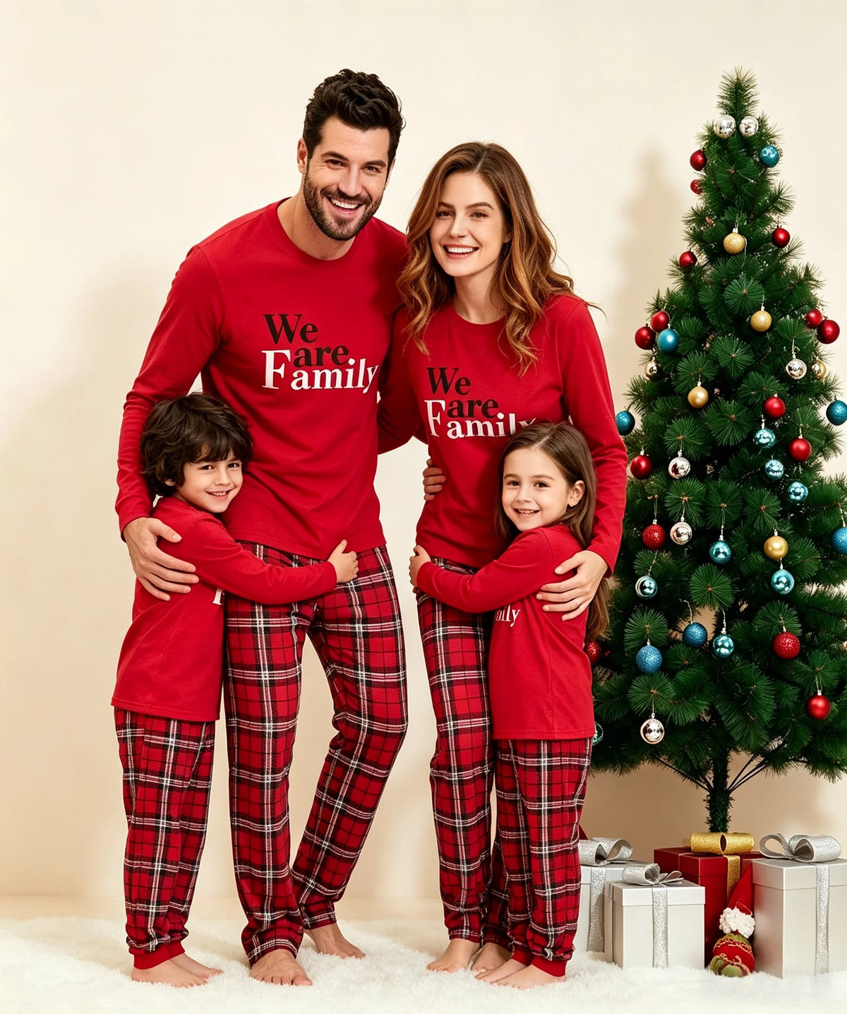 Pijamas de Natal a Combinar para toda a Familia - Estampado Xadrez Vermelho