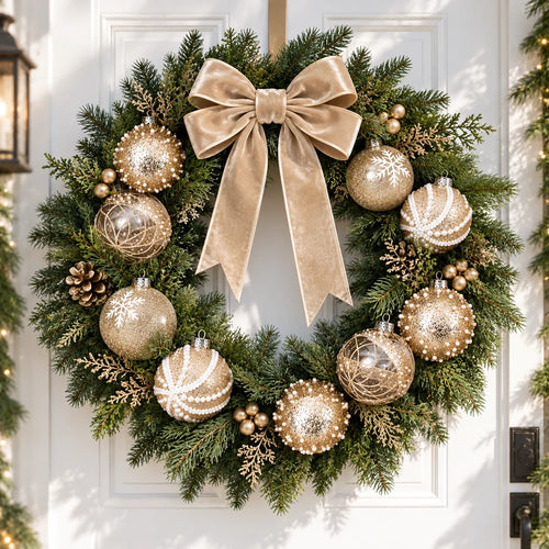 Conjunto de 12 Bolas de Natal Dourado Champanhe - 4 Estilos