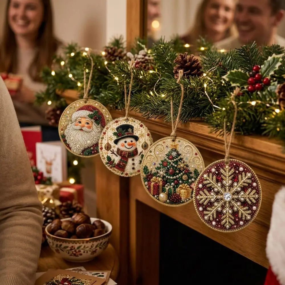 Conjunto de 6 Ornamentos de Natal DIY - Pintura de Diamantes