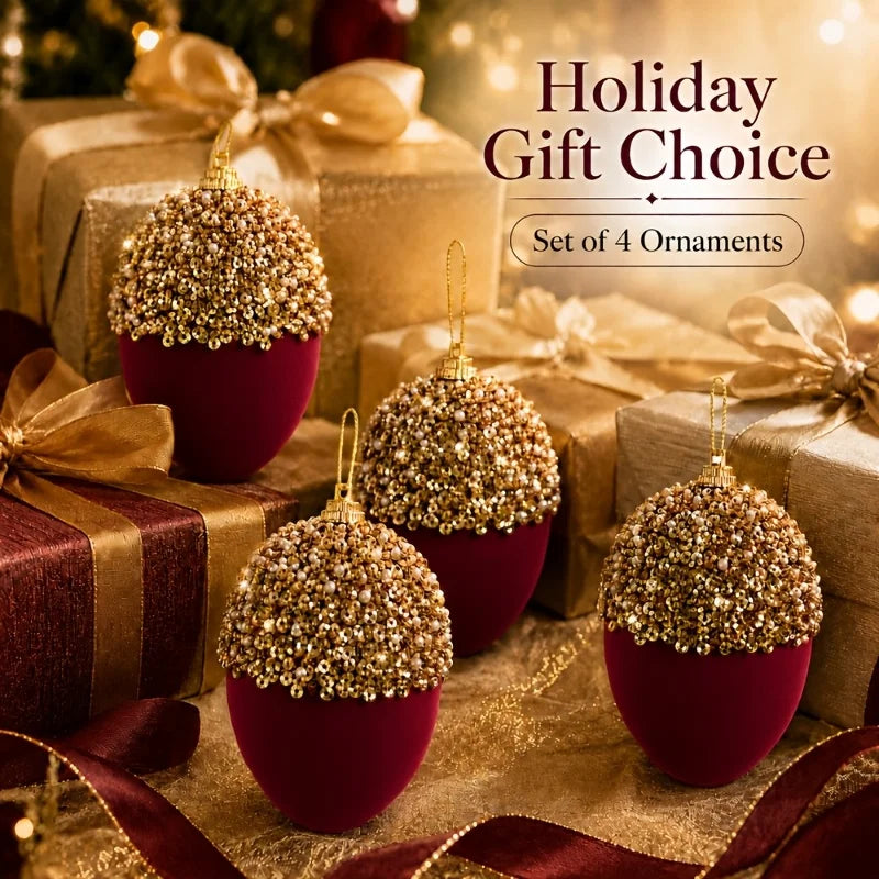 Conjunto de 4 Bolas de Natal Bordô com Brilho e Coroa Decorativo